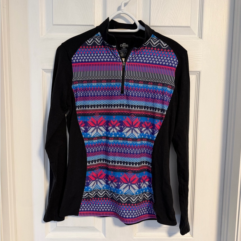 Black & Multicolor Patterned Quarter-Zip Women's Sweater - Picture 2 of 4